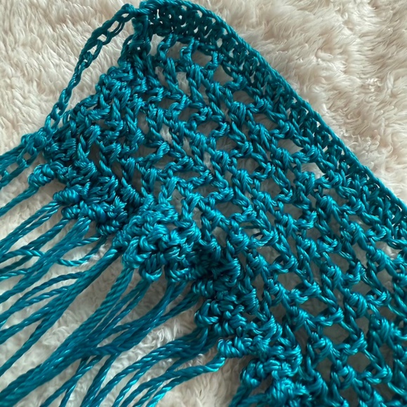 Handmade Turquoise Teal Macrame Beach Cover Up Unisex Tulum Mexico Unique OS - Picture 6 of 7